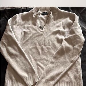 Tahari Men's Zip Up Cream Sweater